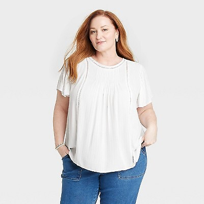 #ad Women#x27;s Plus Size Flutter Sleeve Eyelet Embroidered Top Knox Rose $11.99