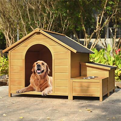 #ad Outdoor Large Dog House Wooden Cabin House Dog Kennel with Porch Pet Shelters US $304.99