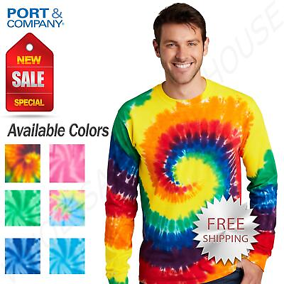 #ad Port amp; Company Mens Tie Dye 100% Cotton Long Sleeve Standard Fit T Shirt PC147LS $14.02