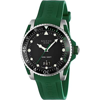 #ad Gucci YA136310 Dive 40MM Men#x27;s Green Rubber Watch $580.71