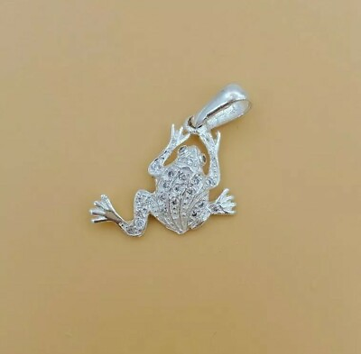 #ad Frog Pendant Solid Sterling Silver 925 Zirconia Stone $20.99