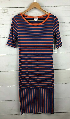 #ad NWT LuLaRoe Size XS Womens Julia Striped Dress Orange Blue Stripe NEW N13 $15.00