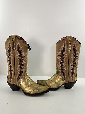 #ad Dan Post Gold Exotic Eel Leather Snip Toe Pull On Western Boots Women’s 8.5 M $199.49