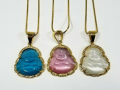 #ad LOT OF 3 Buddha Resin Pendant Gold Finish Over Stainless Steel Small 1.25quot; Inch $43.34