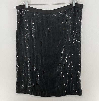 #ad JOSEPH LE BON Skirt L Pure Silk Sequin Embellished Vented Black Vintage $16.79