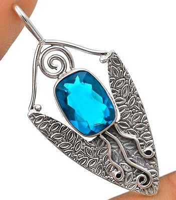 #ad Natural 3CT Flawless Blue Topaz 925 Sterling Silver Pendant 2quot; Long NW2 6 $31.99