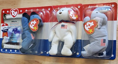 #ad Mcdonalds TY Beanie Babies American Trio set Righty Lefty amp; Libearty Sealed $40.00