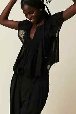 #ad Free People FP One Padma Top Black V Neck Flutter Sleeve Blouse New Medium M $62.27