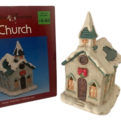#ad Vintage Holiday Home Colonial American Porcelain Church Christmas Village Taiwan $16.19