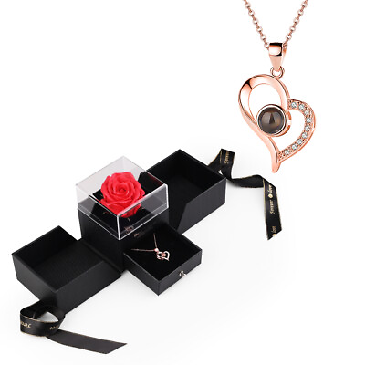 #ad Preserved Rose Flower and quot;I Love Youquot; Heart Necklace Gift Box Gifts for Her $53.99