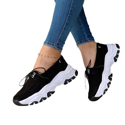 #ad Ladies New Style Thick Sole Round Toe Low Top Solid Color Casual Shoes $32.08
