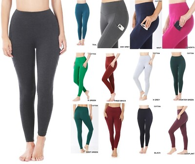 #ad Zenana Long Leggings Cell Phone Pocket Wide Waist Band Cotton Yoga Pants S XL $15.29