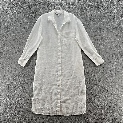 #ad The Drop Dress Womens Medium White Linen Classic Shirt Dress Midi Duster $39.90