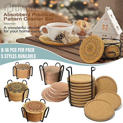 #ad #ad Cork Coasters W Holder Drink Tea Coffee Absorbent Round Cup Pad Mat Table Decor $6.97