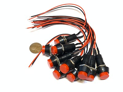 #ad 100 Pieces Wired red MOMENTARY PUSH BUTTON SWITCH DC RED 3A 12mm car on off $220.50