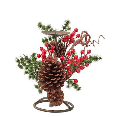 #ad Set of 2 Winter Artificial Pine and Berry 10quot; Candle Holders $32.10
