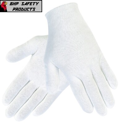 #ad 24 PAIR WHITE INSPECTION COTTON LISLE GLOVES COIN JEWELRY LIGHTWEIGHT $12.25