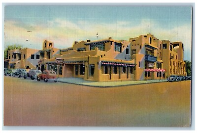 #ad Santa Fe New Mexico NM Postcard La Fonda Hotel Cars Street View 1947 Vintage $9.95