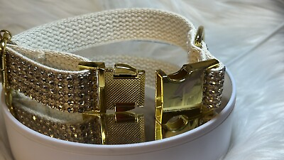 #ad Natural Cotton dog collar. Champagne Bling On Off White. Gold Hardware. $49.99
