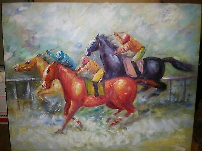 #ad Horse Racing Jockey Impressionism Original on Canvas Painting 24quot; x 20quot; $62.99