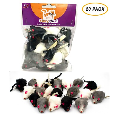 #ad 20 Furry Mice with Catnip amp; Rattle Sound Made of Real Rabbit Fur Cat Toy Mouse $15.99