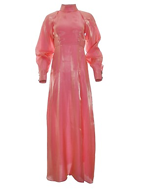 #ad ADIBA Designer Long Sleeves Maxi Pink Gladiolus Dress With Side Slit Size S $552.50