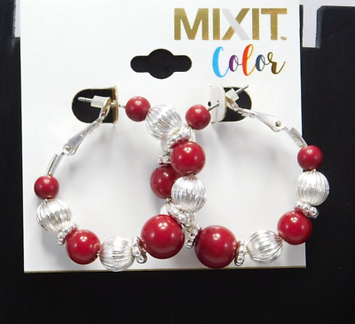 #ad NWT Gorgeous Silver Red Hoop Fashion Earrings Brand New Card MIXIT Color $9.95