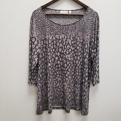 #ad Belle Gravel Womens Animal Print Tunic Top Size 2X Purple Scoop Neck Pullover $24.20