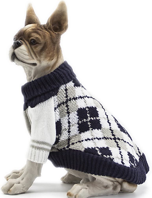 #ad Dog Sweater of the Diamond Plaid Pet Cat Winter Knitwear Warm ClothesNavyXs $16.99