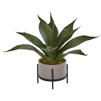 #ad 14” Agave Succulent with moss in Decorative Planter Nearly Natural Floral Decor $94.51