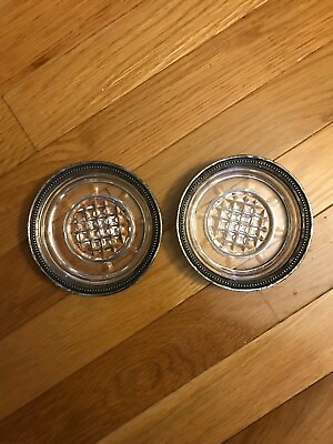 #ad Pair of American Cut Glass Bowls Trays Dishes w marked Sterling Silver Rim 4quot;D $129.99