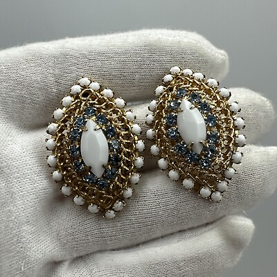 #ad Amazing Vintage Hobe Rhinestone Earrings Clip On #338 $65.00