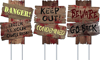 #ad Halloween Decorations Beware Signs Yard Stakes Outdoor Creepy Assorted Warning S $19.85