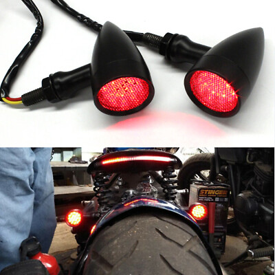 #ad Motorcycle Black Bullet LED Brake Running Turn Signal Tail Light For Bobber Cafe $21.69