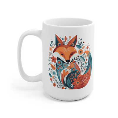 #ad Fox Coffee Mug Folk Art Coffee Mug Scandinavian Folk Art Mug Fox Mugs $10.99