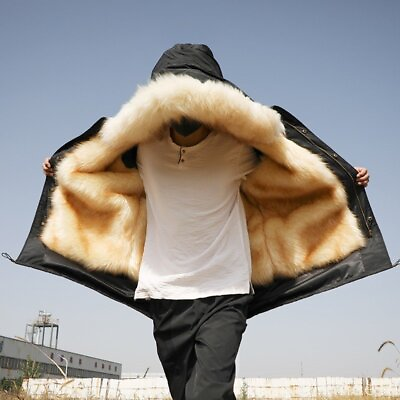 #ad Winter Mens Coat Parkas Faux Mink Fur lining Thicken Hooded Warm Outwear Jackets $132.58