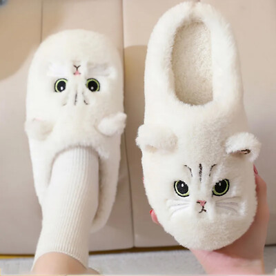 #ad Cute Slippers Fluffy Furry Platform Slippers Winter Plush Slides Cotton Shoes $39.83