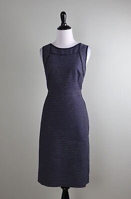 #ad J.CREW $158 Navy Polka Dotted Jacquard Lined Tipped Sheath Dress Size 8 $49.99