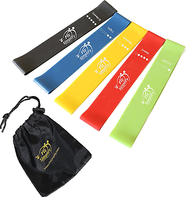 #ad Resistance Loop Exercise Bands with Instruction Guide and Carry Bag Set of 5 $13.29