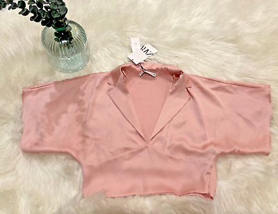 #ad NWT Zara Size Small Pink Women’s Lightweight Silky Crop Top V neck Blouse $11.40