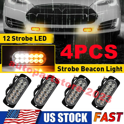#ad 4pcs 12 LED Surface Mount Flashing Strobe Lights Bar for Truck Car Warning Light $14.95