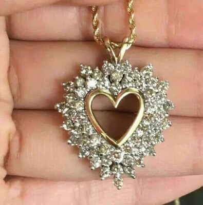 #ad 2Ct Created Diamond Round Cut 14K Yellow Gold Plated Heart Shape Women#x27;s Pendant $76.99