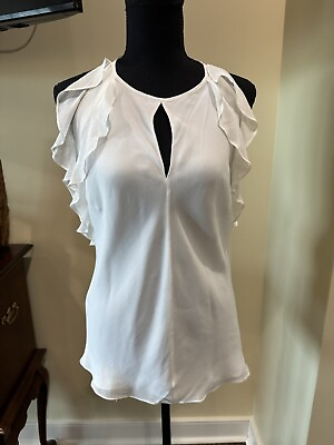 #ad Lauren Ralph Lauren White Ruffle Halter Neck Top NWT Size 12 100% Silk $28.79