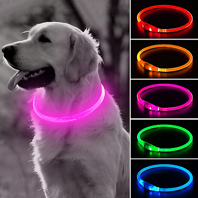 #ad Light up Dog Collars Rechargeable LED Dog Collar Glowing Puppy Collar TPU C $28.26