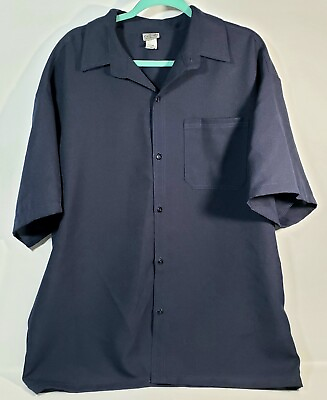 #ad Vintage CalTop Men#x27;s 2XL Solid Dark Blue Button Up Short Sleeve Shirt $18.39
