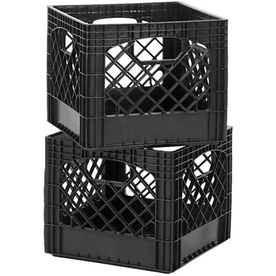 #ad Durable Classic Milk Storage Crate 2 Pack Set Black Plastic $15.47