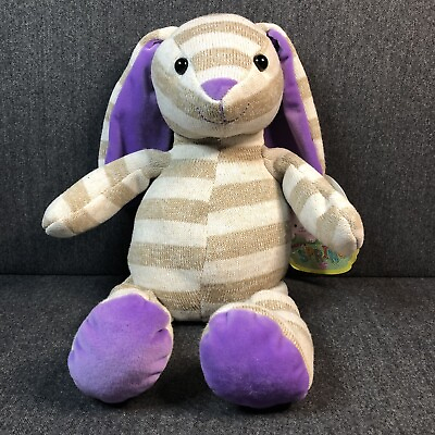 #ad KellyToy Bunny Rabbit Striped Purple Ears Bow Sock Plush Stuffed Animal 14” $12.00