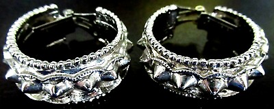 #ad UGO CORREANI Italy Silver Tone Spikey Hoops Vintage Clip Earrings $149.99