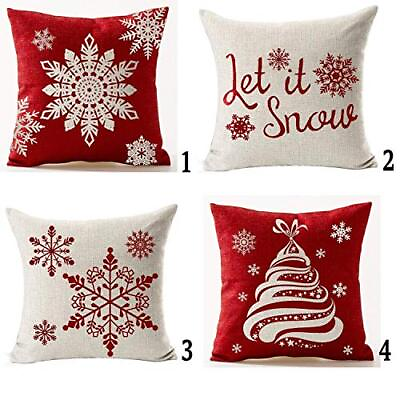 #ad Set of 4 Happy Winter Beige Shadow Let It Snow Snowflakes in Red Merry Cotton... $22.49