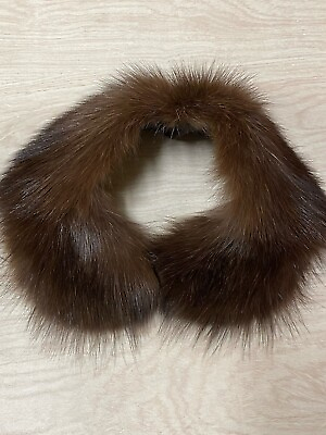 #ad Vintage Brown Fur Collar Wrap Neck Warmer Satin Lined Scarf Soft SMALL $35.99